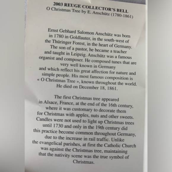 REUGE Musical Christmas Bell Ornament Christmas Tree Blue Original Box - Picture 5 of 7